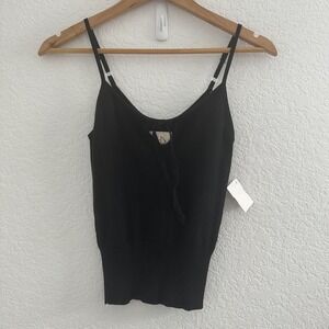 CHASER Pointelle Knit Cami Top XS Black Stretch Tie Front Festival Going Out NWT